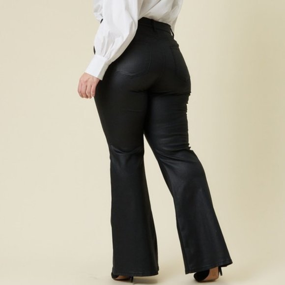 Plus Size Coated Black Flare Jeans - Picture 4 of 8